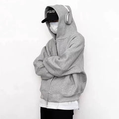 Mens Jacket Double Zipper Heavy Simple Hooded Sweater MIJKO