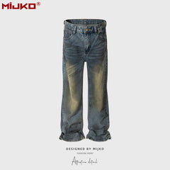 Mens Vintage Pants Distress Wide Leg Jeans MIJKO
