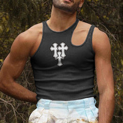 Rave Outfits Mens Vest Printed Strappy T-shirt