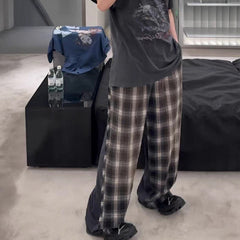GGGard MIJKO series men's women's Paris deconstruction splicing plaid casual pants men's and women's same contrasting color cat whisker drawstring trousers tide