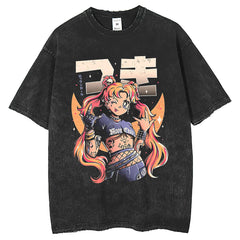 Mens T Shirts Anime Washed T-Shirts Short Sleeves Loose