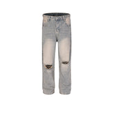 Men Vintage Pants Washing Water Old Slim-fit Long Pants Straight Blue Jeans MIJKO