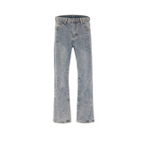 Men Vintage Pants washed old trousers spliced micro-pull jeans MIJKO