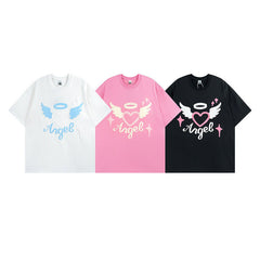 T-shirt Homme Motif Cœur Doux et Cool, Impression Puff, Manches Courtes, Pour Couples Homme et Femme