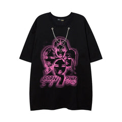 T-shirt Homme Mode Nationale Graffiti Impression Manches Courtes T-shirt Ample Homme et Femme