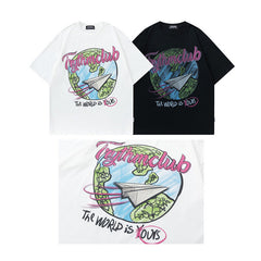 T-shirt homme imprimé vieilli à manches courtes - T-shirt unisexe rétro ample