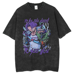 Men T Shirts Washing Water Old Anime Dragon Ball T-Shirts Loose Retro Casual Short Sleeves