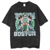 Mens T Shirts Vintage Jason Tatum Short Sleeve T-Shirt Loose Wash Old