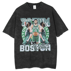 Mens T Shirts Vintage Jason Tatum Short Sleeve T-Shirt Loose Wash Old