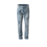 Men Vintage Pants embroidered trousers straight wash old blue jeans MIJKO