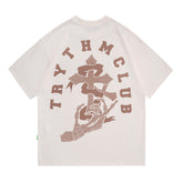 T-shirt homme imprimé T-shirt manches courtes Hommes et femmes Couple ample Rétro vieilli