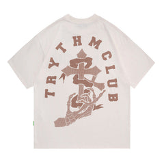 T-shirt homme imprimé T-shirt manches courtes Hommes et femmes Couple ample Rétro vieilli