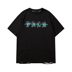 T-shirt Homme Rétro Foncé Détruit Manches Courtes T-shirt Homme et Femme Ample