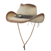 Chapeaux de cowboy en paille Chapeau de cowboy en paille d'extérieur pour hommes et femmes printemps et été