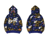 2026 starry sky camouflage ape head new trendy brand joint ride series shark letter lightning printing hooded cardigan sweater outside