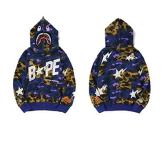 2026 starry sky camouflage ape head new trendy brand joint ride series shark letter lightning printing hooded cardigan sweater outside