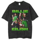 Mens T Shirts Loose Wash Old Billie Short Sleeve T-Shirt Print