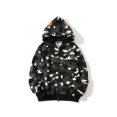 Bathing AApe Hoodie Shark Head Embroidery Luminous Spot Camouflage Double Hood Brushed Hoody Men and Women