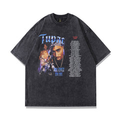 T-shirt homme imprimé, effet usé et délavé, manches courtes, unisexe, vintage, coupe ample