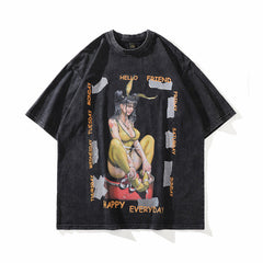 T-shirt imprimé pour homme et femme, style rétro hip-hop, à manches courtes
