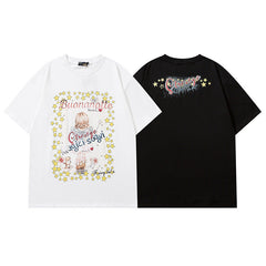 Men T Shirt Hip Hop Cartoon Short Sleeve T-shirt Men and Women Loose
