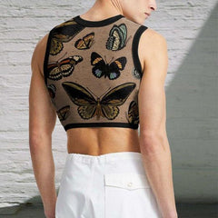 Rave Outfits Mens Vest Butterfly Print Contrast Color