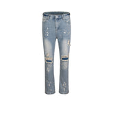 Men Vintage Pants Straight Ripped Pants Washed Jeans MIJKO