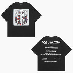 T-shirt homme impression graffiti alphabet déchiré à manches courtes style décontracté homme et femme