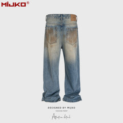 Mens Vintage Pants Ripped Old Blue Jeans MIJKO