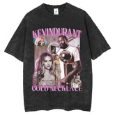 Mens T Shirts Summer Character Print T-Shirt Vintage Loose Wash