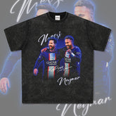 Mens Vintage Football T-Shirt BC Neymar Messi Vintage Print Long Sleeve Short Sleeve T-Shirt Washed and Old