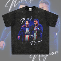 Mens Vintage Football T-Shirt BC Neymar Messi Vintage Print Long Sleeve Short Sleeve T-Shirt Washed and Old