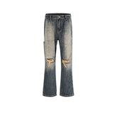 Men's Vintage Pants Men's Women's Micro-pull Pants Ripped Washed Jeans MIJKO