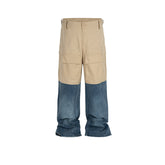 Men's Vintage Pants Men's Women's Spliced Denim Wide-Leg Overalls Bag Casual Pants MIJKO