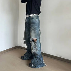 Mens Vintage Pants Vintage Washed Old Crease Textured Jeans MIJKO