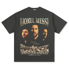 Mens Vintage Football T-Shirt BC Macy vintage print short-sleeved T-shirt washed and old