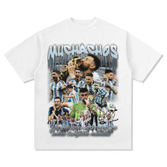 Mens Vintage Football T-Shirt Vintage Argentina Messi Printed Short Sleeve T-Shirt Versatile Crew Neck Wash