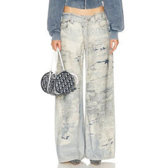 Men Vintage Pants straight-leg pants make old washed 3D printed jeans MIJKO