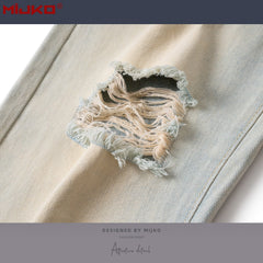 Mens Vintage Pants Ripped Wash Water Old Jeans MIJKO
