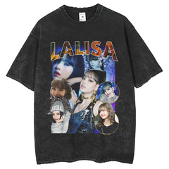 Mens T Shirts BLACKPINK LISA printed T-shirt loose wash cotton old