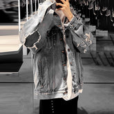 Mens Jacket Ripped Patch Mainstream Fashion Denim Jacket MIJKO