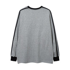 Men Long Sleeve T Shirt Patchwork Stripes Embroidery Loose Sports