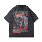 Men T Shirt Portrait Printing Distressed Short Sleeve T-shirt Men and Women Loose Washed-out