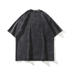 T-shirt homme vintage vieilli imprimé manches courtes T-shirt ample d'été pour hommes et femmes