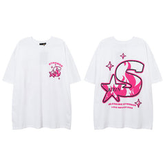 Men T Shirt Letter Print Short-Sleeve T-shirt Men and Women Loose Lovers Wild