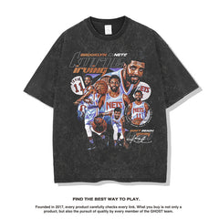 Nba T Shirt Nba Star Basketable Nets Team Owen Vintage Print Short T-shirt American Style Loose