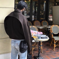 Men Jacket Splicing Design Neutral Woolen Unisex Short Jacket MIJKO