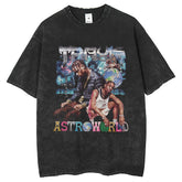 Men T Shirts Vintage Old Travis Scott White Ink Print Loose Short Sleeve T-Shirt