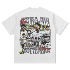 Men Vintage Football T-Shirt Vintage Hueng-Min Printed Short Sleeve T-Shirt Washed Crew Neck Loose