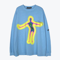 Men Long Sleeve T Shirt Thermal Imaging Printing Loose Base Shirt